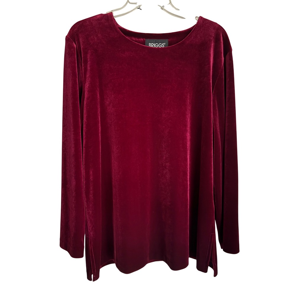 Briggs Petite Velvet Top Womens XLP Burgundy Red Long Sleeve Party‎ Casual